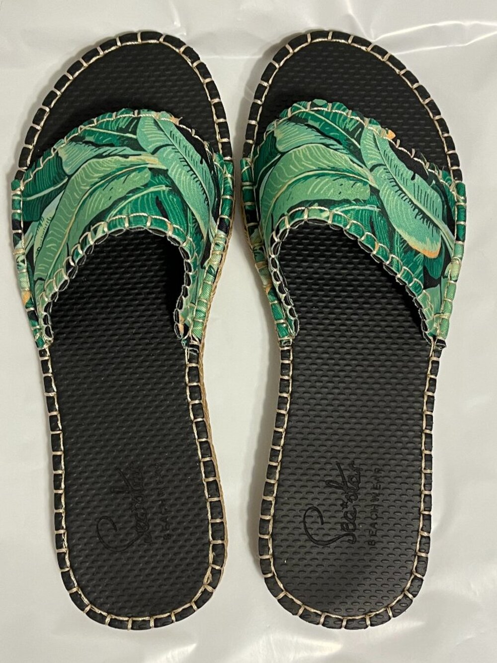 Sea Star Beachwear Black Banana Palm Women Cabana Slide Water Sandal Like New